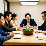 **

"A diverse group of Vietnamese professionals collaborating around a table, actively listening and engaged in discussion. The atmosphere is supportive and encouraging, with soft, warm lighting. Modern office setting. Focus on expressions of respect and understanding."

**