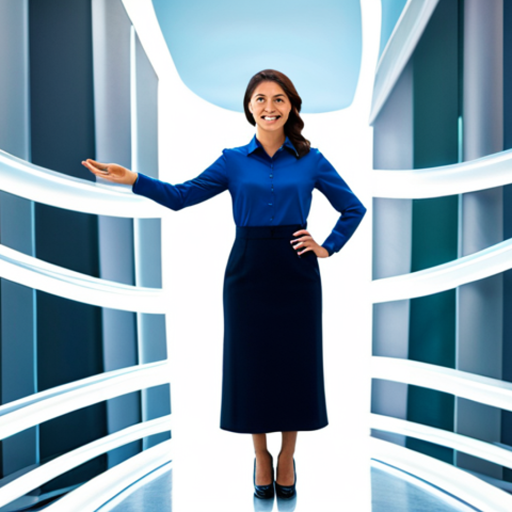 A confident young professional, dressed in a modest business casual outfit, stands in a dynamic, abstract environment. Winding, glowing paths converge and diverge behind them, symbolizing adaptation and new opportunities amidst change. The individual has a forward-looking, optimistic expression, with natural body proportions, perfect anatomy, well-formed hands, and proper finger count. The scene is brightly lit with a clean, professional aesthetic. Fully clothed, appropriate attire, safe for work, appropriate content, professional, family-friendly.