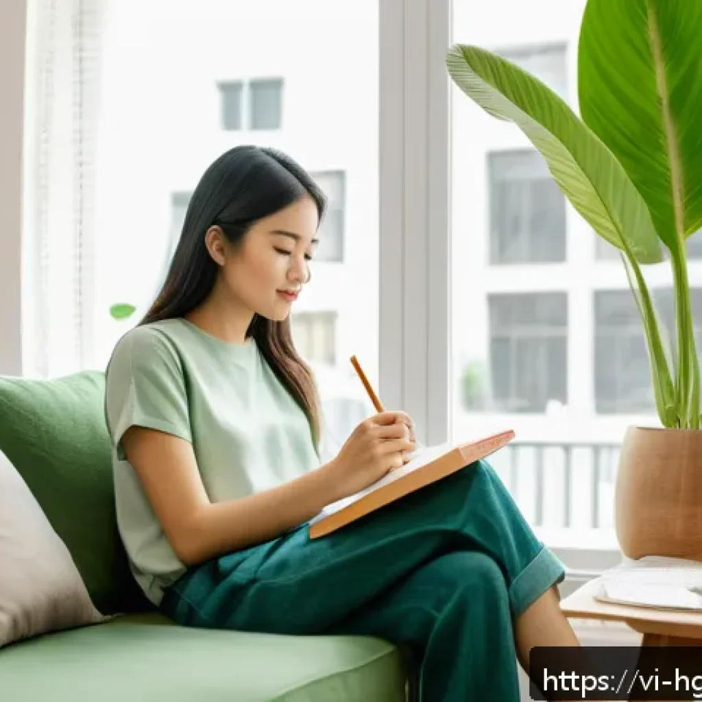 회복탄력성을 높이기 위한 창의적 표현 - A cozy modern living room in a Vietnamese urban apartment filled with natural light, featuring lush ...