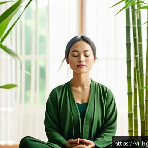 회복탄력성을 위한 자원 활용 기술 - A serene Vietnamese woman practicing mindful breathing and meditation in a minimalist, sunlit room w...