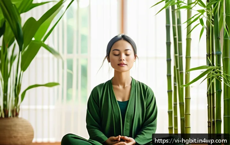 회복탄력성을 위한 자원 활용 기술 - A serene Vietnamese woman practicing mindful breathing and meditation in a minimalist, sunlit room w...