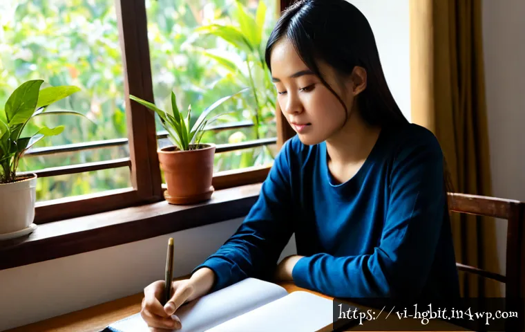 Home 28 회복탄력성과 관련된 심리학적 이론 - Photorealistic Vietnamese university student seated calmly at a tidy wooden desk after a challenging...